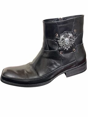 ECCO McCollins Men Black Leather Skull dragon  Boots Y2K
